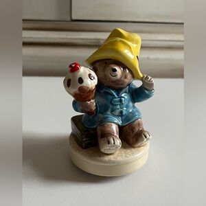 Vintage Schmid Ceramic Musical Figurine Paddington Bear Holding Ice Cream Cone